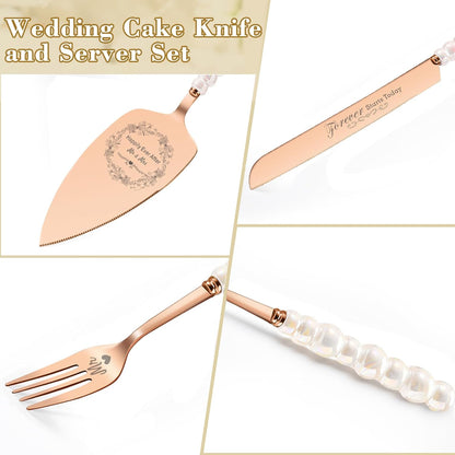 Wedding Cake Knife and Server Set, Gold Ceramic Pearl Handle Cake Cutting Set for Weddings, Engagements, Anniversaries, and Engagement Gifts for Couples