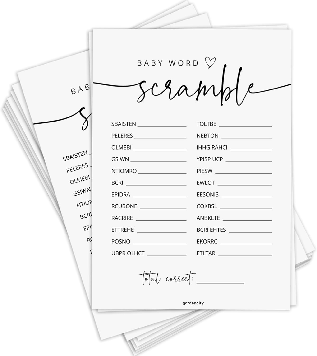 GardenCity Baby Shower Bingo Game, 50 Unique Pre-Filled Cards, Baby Shower Games for Boy or Girl, Minimalist