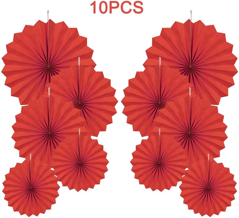 Party Hanging Paper Fans Decorations Set, Gold Round Paper Fan Ceiling Party Decoration Suppiles,Set of 10