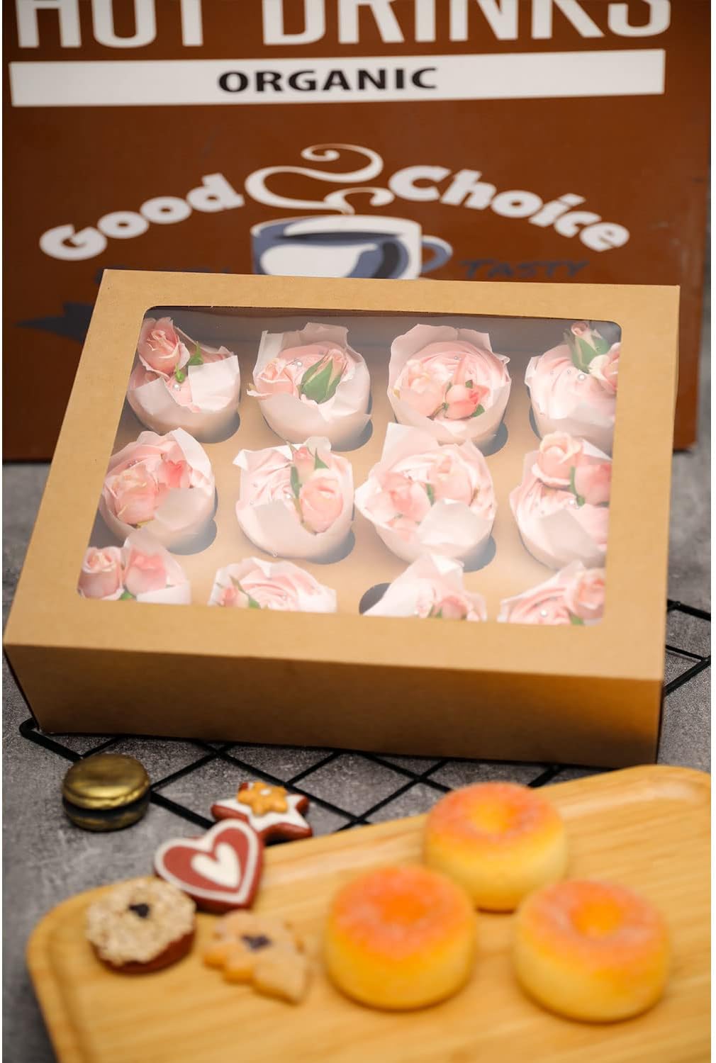 qiqee Auto-pop Up Cupcake Boxes with Window White 40PCS 12 Count Cupcake Box 13"x10"x3.5" Cupcakes Carrier, 12 Cupcake Containers with 2 rolls of pink ribbons