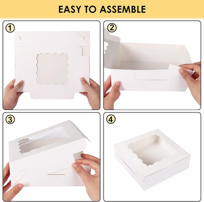 Moretoes 30pcs Bakery Boxes, 8x8x2.5 Cookie Boxes with Window, White Treat Containers for Donuts, Chocolate Strawberries, Pie, Birthday Party, Mother's Day, Weddings