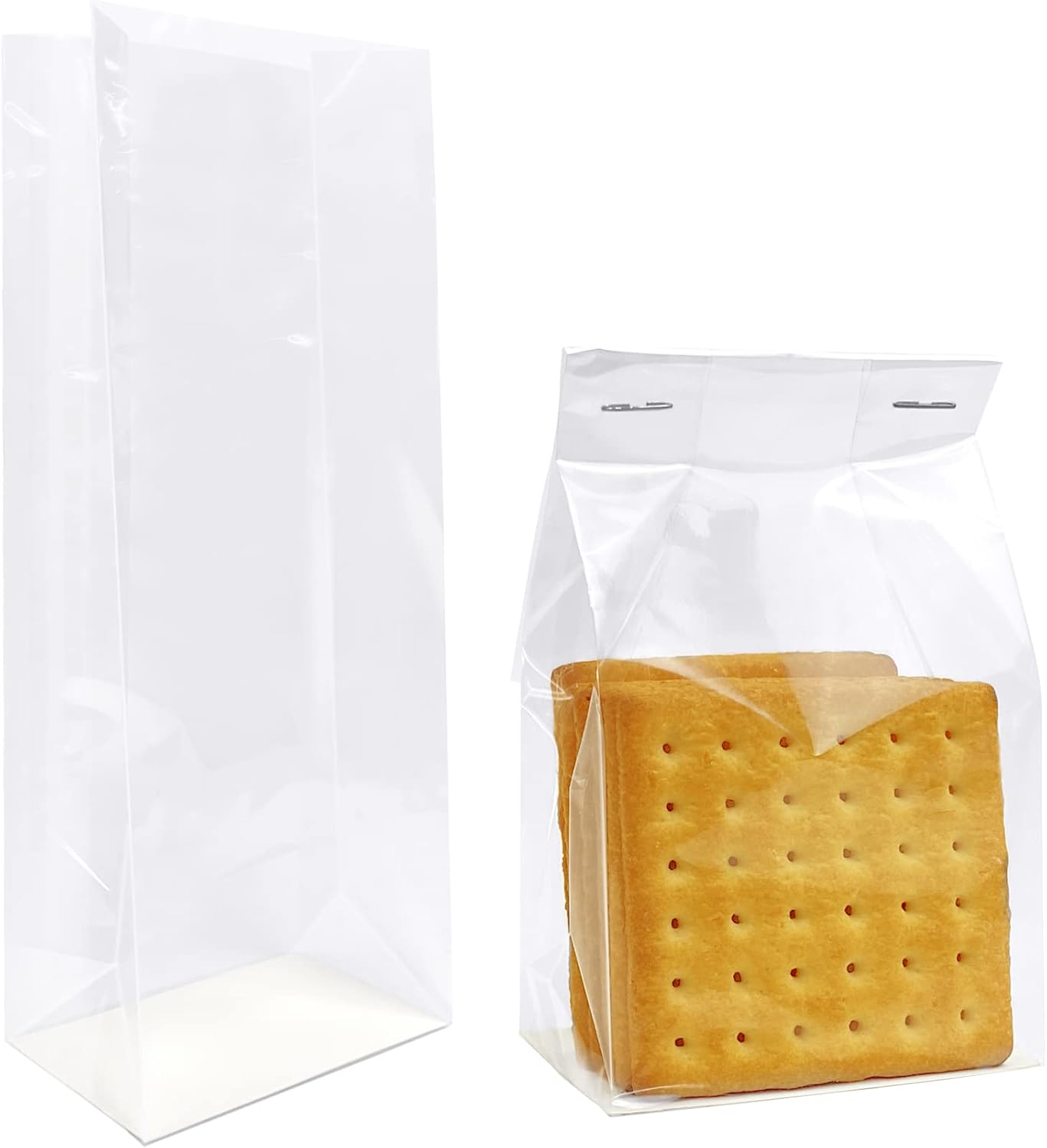 Gusseted Flat Bottom Cellophane Bags with Paper Insert 50Pcs 4x2x8 Inches Smore Bags