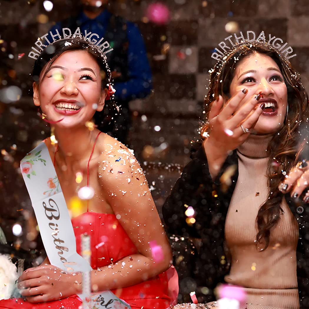 AOPRIE Birthday Girl Crown for Women with Sash Rose Gold Tiara for Women Headband Princess Crown Rhinestone Happy Birthday Accessories