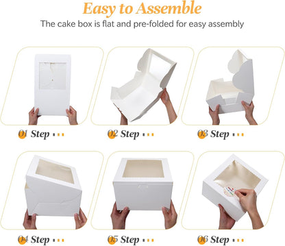 COTOPHER 50 Pcs Cake Boxes 8 Inch, 8x8x5 Inches Cake Containers (25 Boxes & 25 Boards), White Bakery Boxes with Windown for Cookies, Desserts, Cupcake, Pastries, Birthday, Wedding, Mother's Day