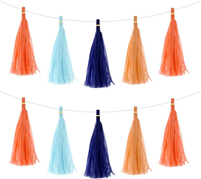 MECCANIXITY 20Pcs Light Blue Tassel Garland Banner with Rope Tissue Paper Tassels Party DIY Kits for Anniversary Wedding Birthday Party