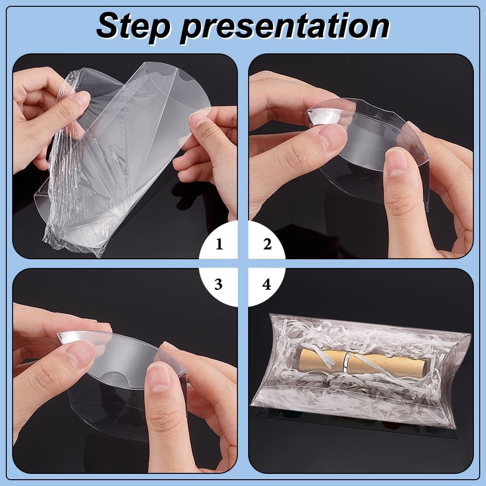 BENECREAT 30 Packs Clear Plastic Pillow Favor Box Candy Treat Gift Box for Wedding Party Favor, Mother's Day Festival Gift Packaging, Over Size - 4.5x2.5x1 inch
