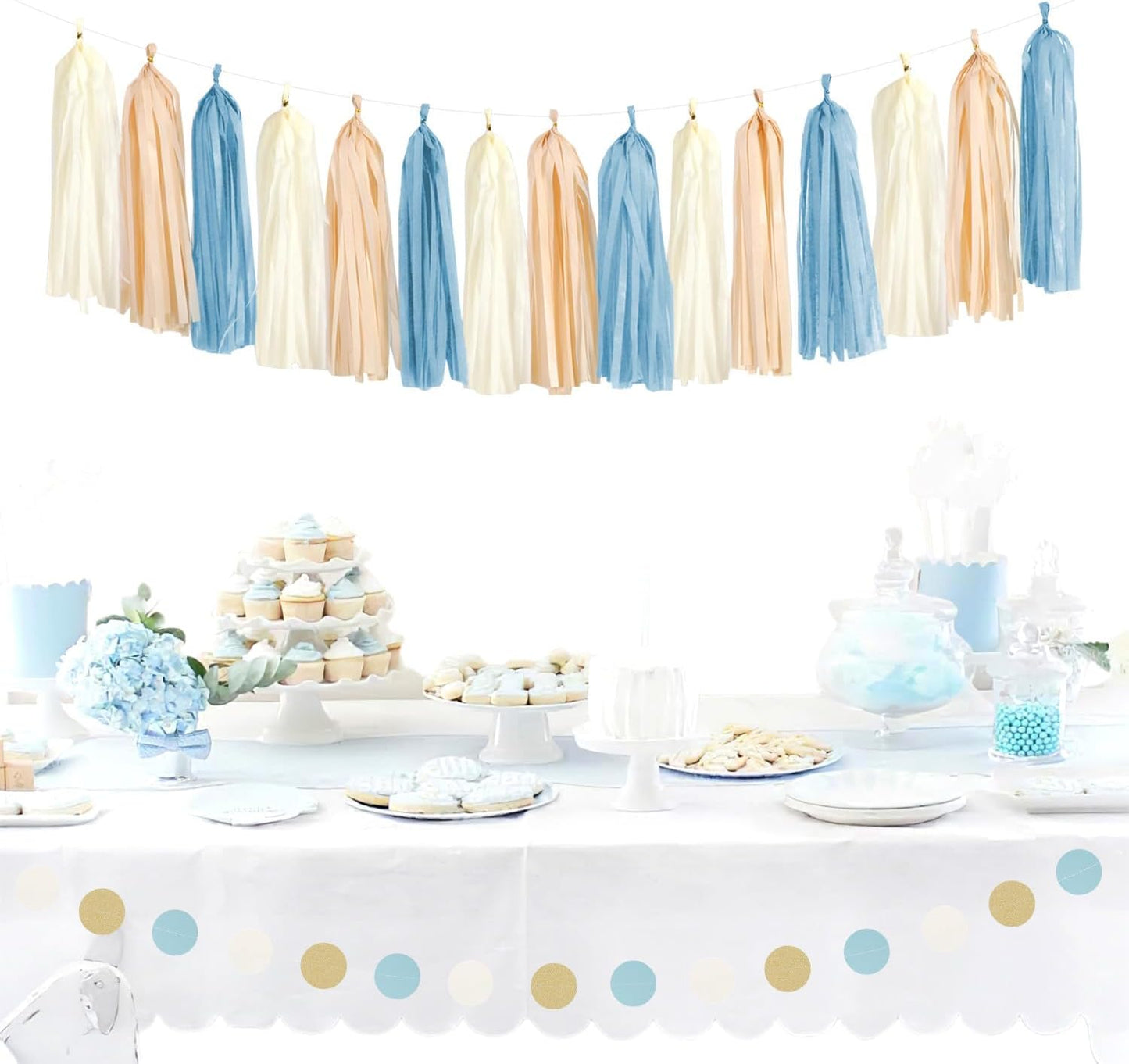 Navy-Blue White-Silver Tassel Garland Streamers - 15pcs Party Decorations Tissue Paper Tassels Banner,Graduation 2025 Wedding Baby Bridal Shower Hanging Decoration Boy Birthday Backdrop Decor Panduola