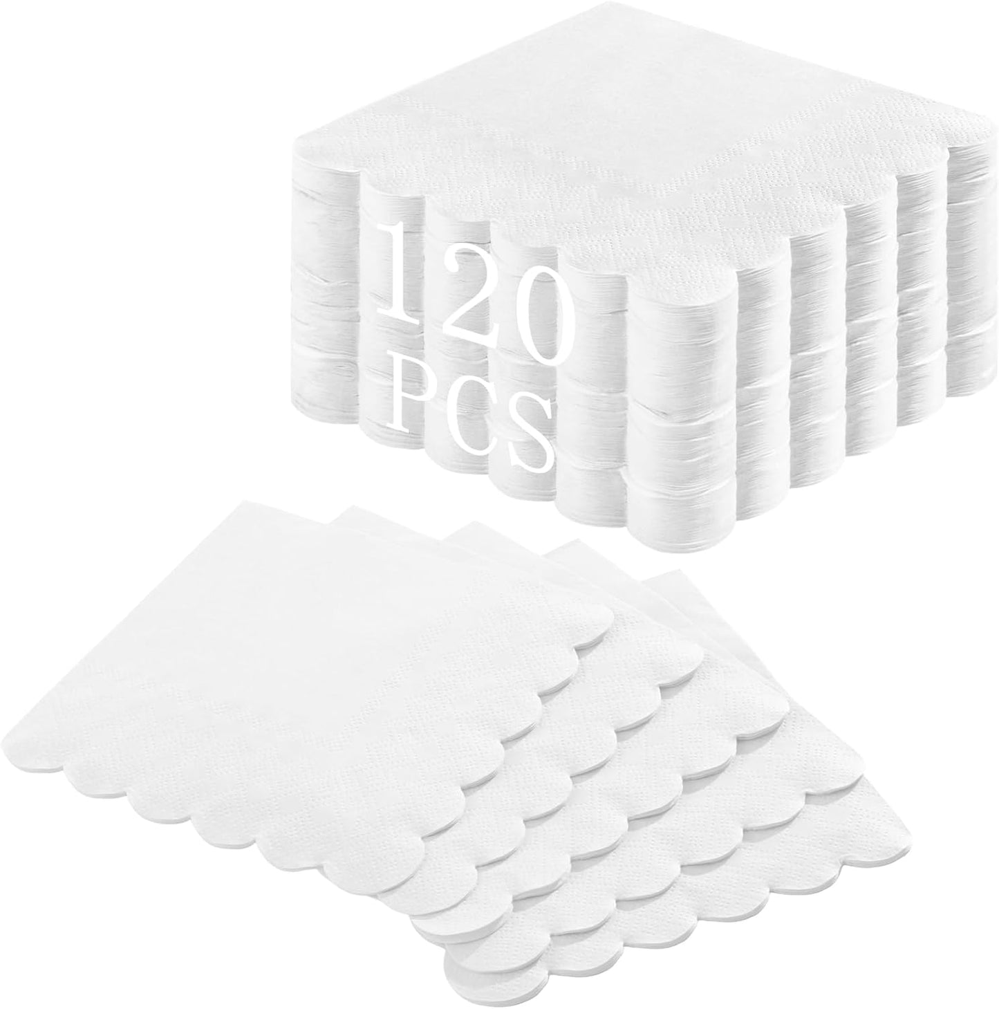 NatNarr 120 Pcs Cocktail Napkins Pink Mothers Day Paper Napkins Light Pink Dessert Beverage Napkin Cute Scalloped Party Napkin for Baby Bridal Shower, Birthday, 5 x 5 Inch