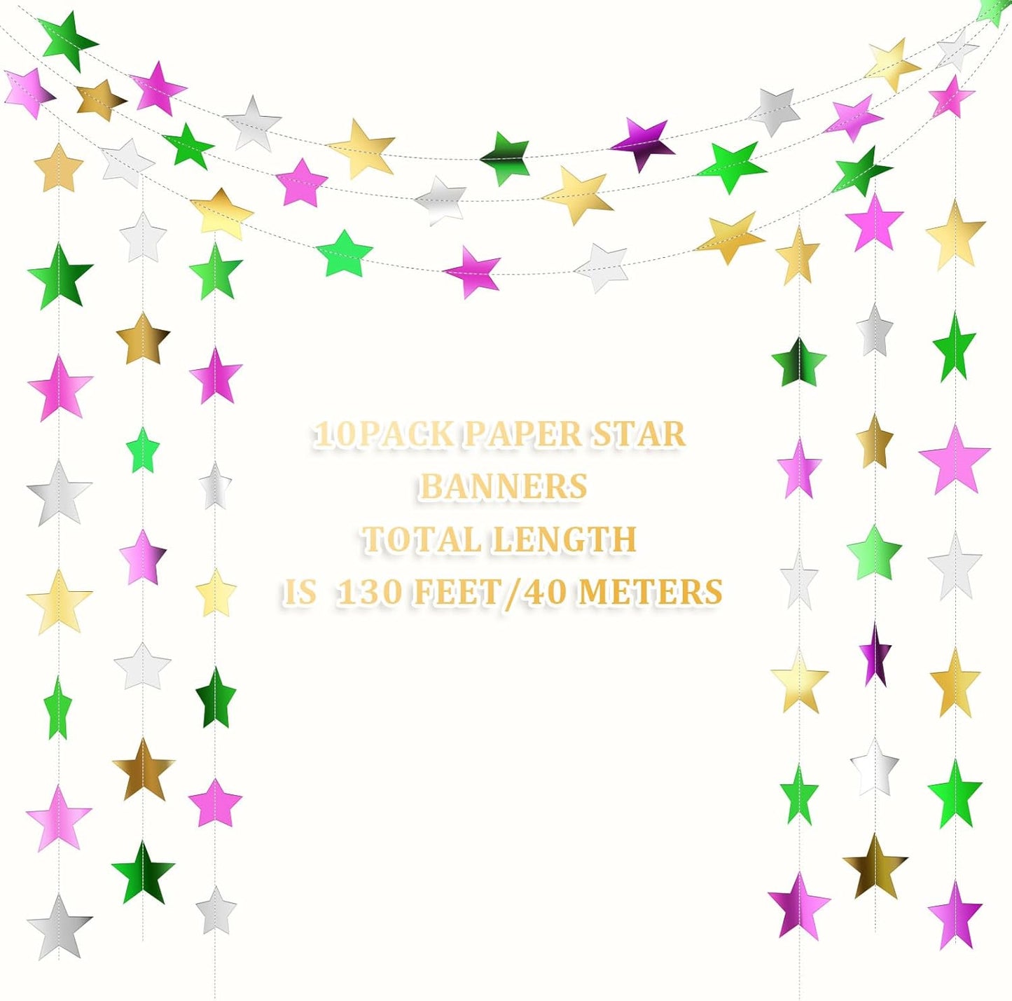 Patelai Glitter Star Garland Banner 2026 Graduation Decor 130 Feet Star Hanging Banner Twinkle Backdrop for Party Birthday Classroom Wedding Supplies(Gold)