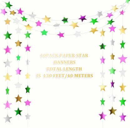 Patelai Glitter Star Garland Banner 2026 Graduation Decor 130 Feet Star Hanging Banner Twinkle Backdrop for Party Birthday Classroom Wedding Supplies(Gold)