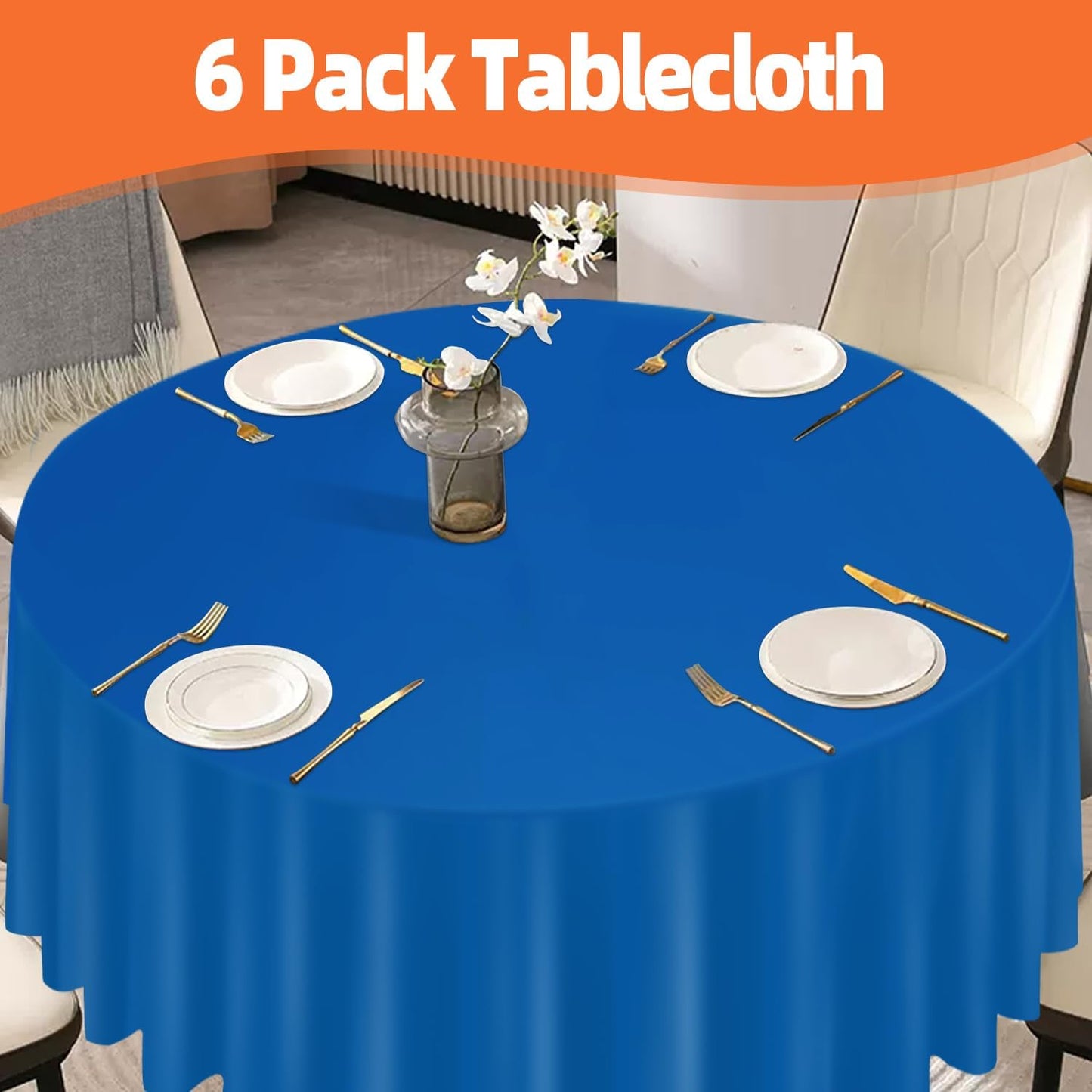 tujol Royal Blue 6 Pack Plastic Table Cloth 54" x 108", Disposable Tablecloths Rectangle Table Cover, Plastic Tablecloths for Parties