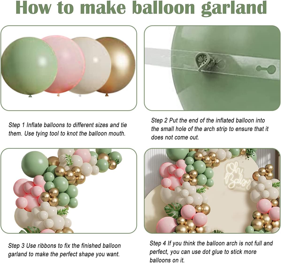 Sage Green Pink Balloons Garland Kit,133pcs Olive Green Blush Pink Sand White Metallic Gold Balloons for Bridal Shower Wedding Birthday Jungle Safari Woodland Party Decorations…