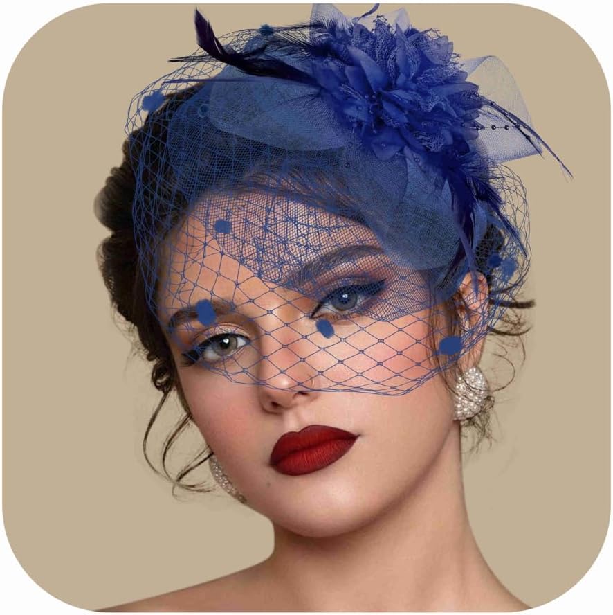 Fascinators Hats for Women Tea Party Hat Feather Mesh Headband Vintage Lace Cocktail Headwear Veil Hair Clip Church