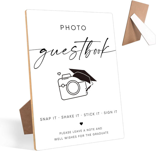 Graduation Photo Guest Book Sign, Graduation Decorations 2026 Congrats Grad Party Supplies, 8 X 11" Grad Party Wooden Table Sign for College, High School