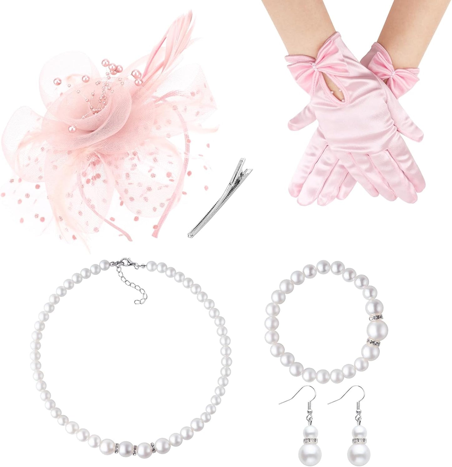 DRESHOW Fascinators Hat Flower Mesh Ribbons Feathers on a Headband and a Clip Tea Party Headwear for Girls and Women - Colors B