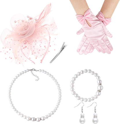 DRESHOW Fascinators Hat Flower Mesh Ribbons Feathers on a Headband and a Clip Tea Party Headwear for Girls and Women - Colors B