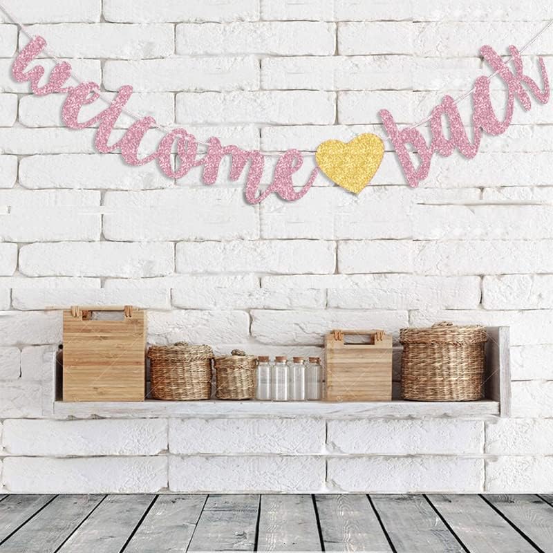 URYYRIT Welcome Back Banner Returning Home Party Paper Sign Teenager Homecoming Returning Home Retiring from The Army Decorations, Rose gold