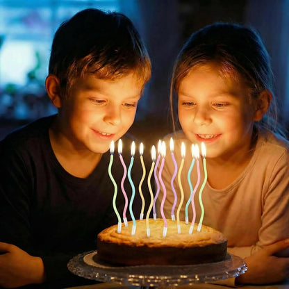12-Count Spiral Birthday Candles, Long Twisty Gold Party Candles with Candle Holders, Long Burning for Weddings, Birthdays, Party Decorations, Cupcakes, Anniversary and Meetups (Gold)