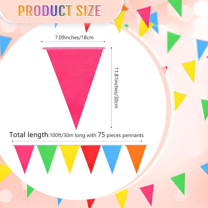 Hahafelt 100 Feet Pennant Banners Flags 75 Solid String Triangle Flags for Grand Opening, Carnival Theme Birthday Party Decoration Outdoor Events Classroom Decoration(Pink)