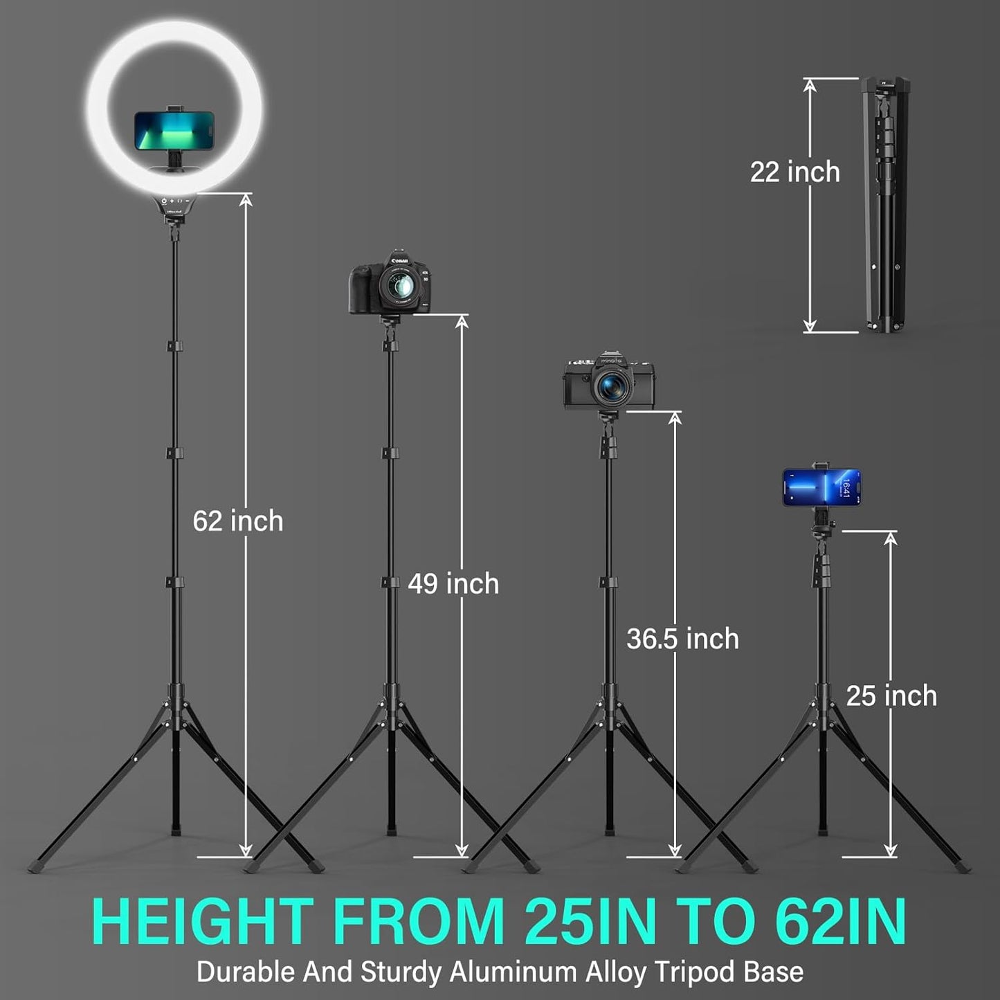 UBeesize 12'' LED Ring Light with 62'' Tripod Stand, Selfie Ring Light for Video Recording, Live Streaming, TikTok & YouTube, Compatible with iPhone & Android (Black)