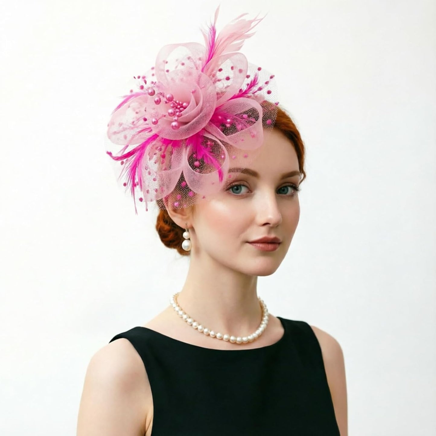 DRESHOW Fascinators Hat Flower Mesh Ribbons Feathers on a Headband and a Clip Tea Party Headwear for Girls and Women - Colors B