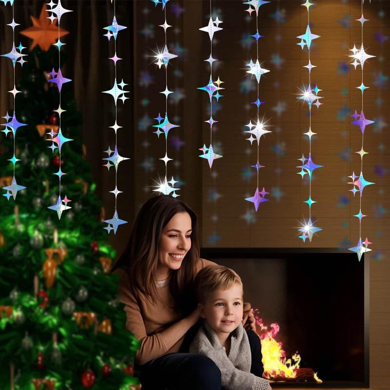 Glitter Gold Four-Angle Star Paper Garland Banner Décor 40 Feet Gold Twinkle Star Hanging Bunting Banner Backdrop for Wedding Baby Shower Birthday Graduation Disco Party Decorations