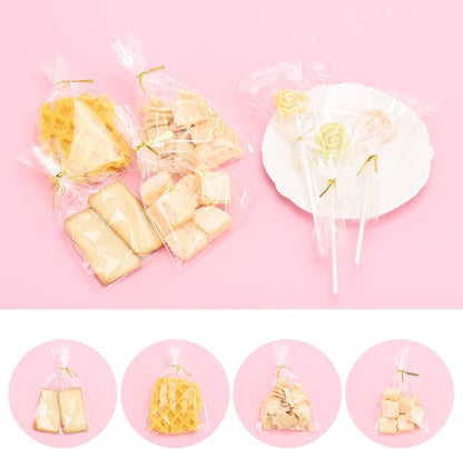 600 Pcs Cake Pop Sticks and Wrappers Kit, Including 6 Inch Paper Lollipop Sticks，4 x 6 Inches Clear Candy Treat Bags, Plastic Cake Pop Bags and Gold Twist Ties Chocolate Pops Making Accessories
