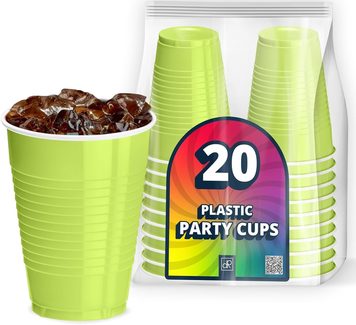 DecorRack 20 Party Cups 12 oz Disposable Plastic Cups for Birthday Party Bachelorette Camping Indoor Outdoor Events Beverage Drinking Cups (Black, 20)