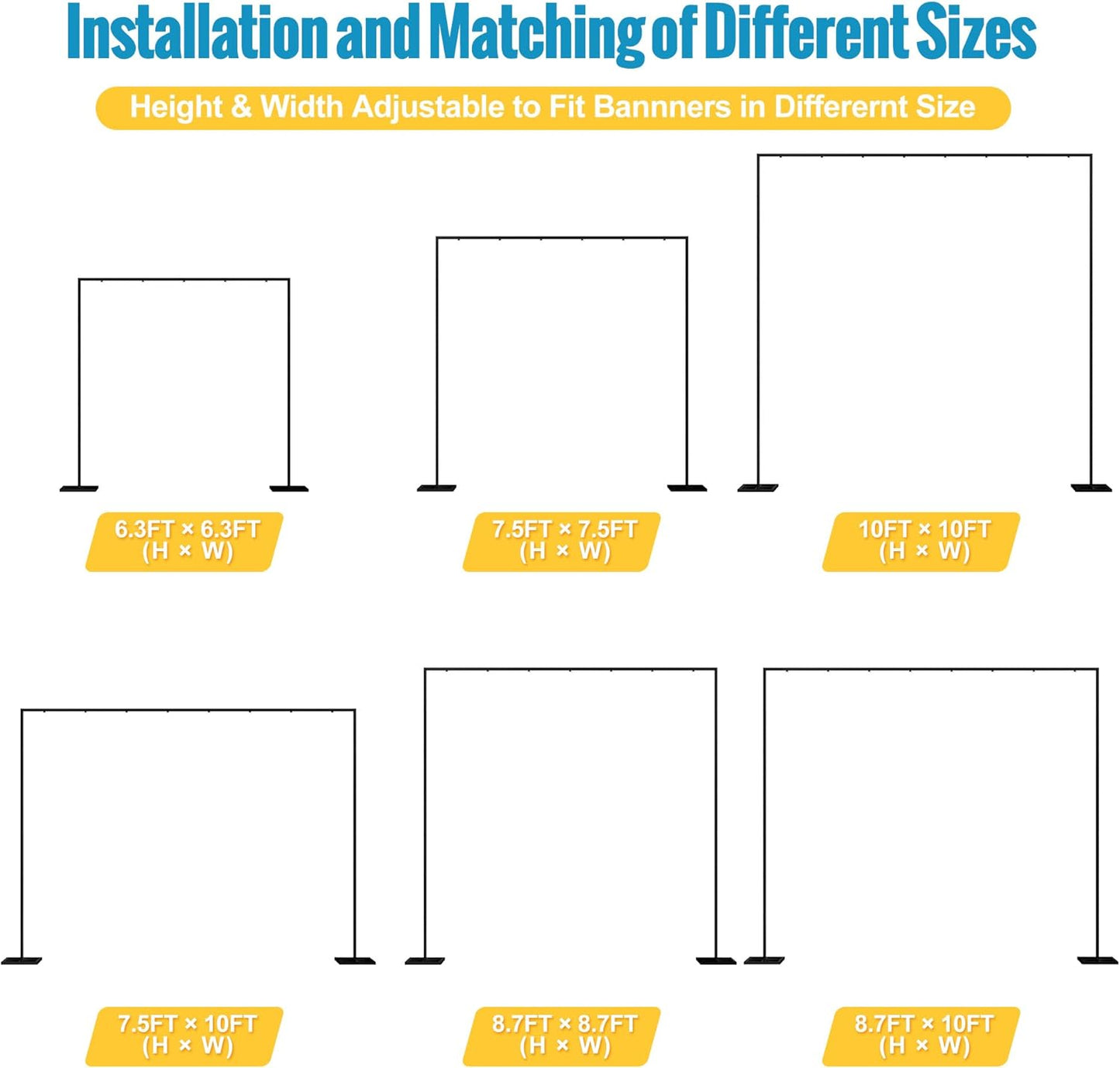 Fomcet 10FT x 10FT Backdrop Stand Heavy Duty with Base, Gold Portable Adjustable Pipe and Drape Kit, Square Metal Arch Party Frame for Wedding Birthday Parties Banquet Decorations