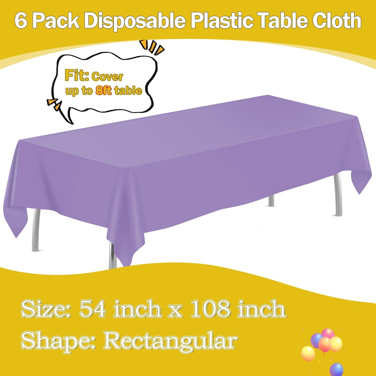 tujol Royal Blue 6 Pack Plastic Table Cloth 54" x 108", Disposable Tablecloths Rectangle Table Cover, Plastic Tablecloths for Parties