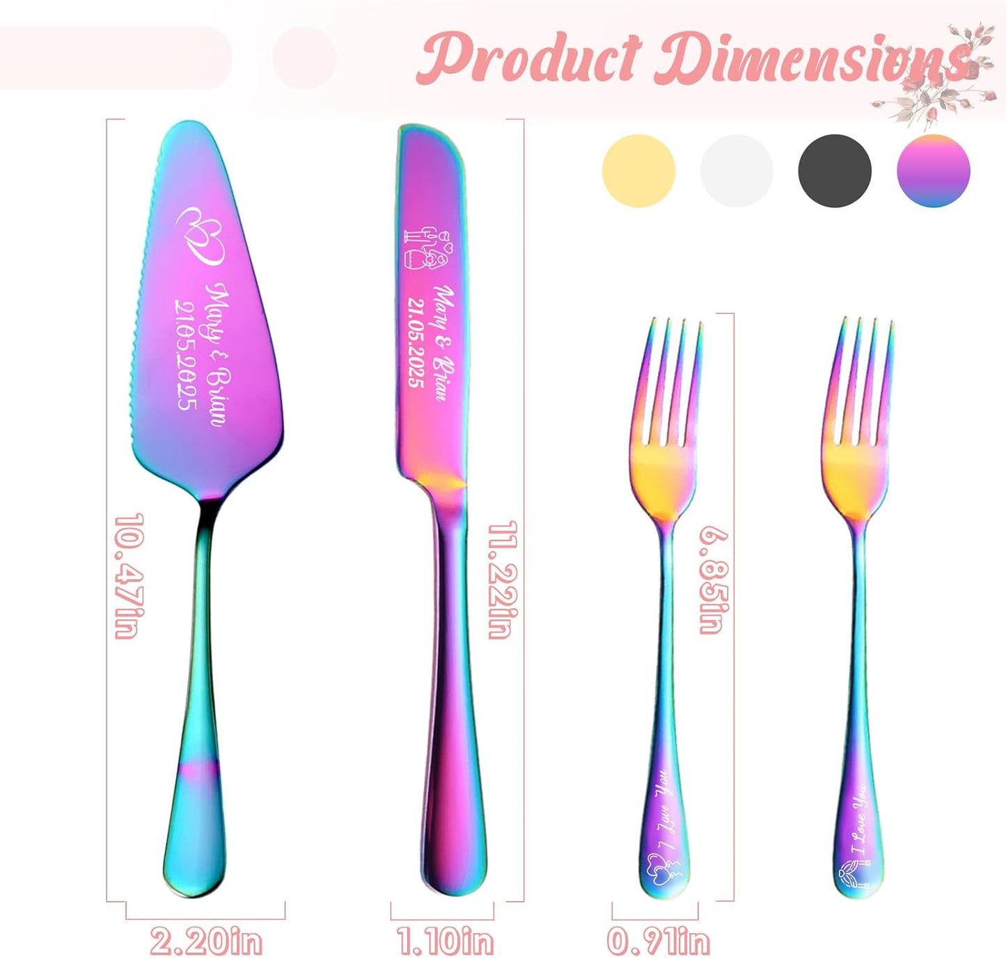 Personalized Cake Cutter Custom Wedding Cake Knife and Server Set Stainless Steel Cake Cutting Set Customize Gifts for Wedding Birthday (Black)