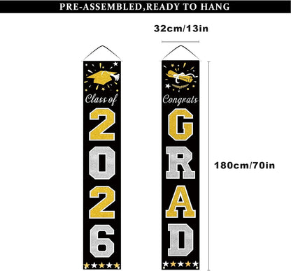 DAZONGE 2026 Graduation Decorations Blue, Congrats Grad Porch Banner for Any Schools or Grades 2026 Graduation Party Decorations