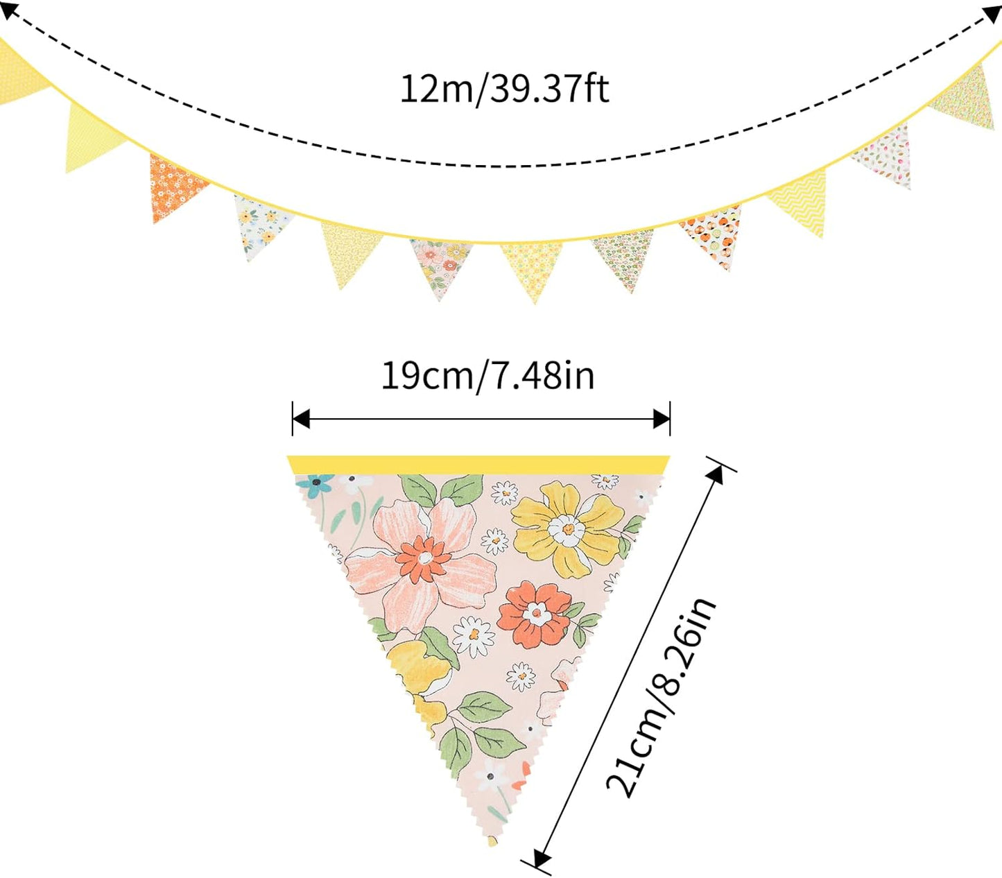 jijAcraft 39Ft Triangle Bunting Banner, 42Pcs Tea Floral Party Bunting Cotton Fabric Flags Pennant Garlands for Birthday Party, Wedding, Baby Shower, Outdoor and Home Decorations (Pink)