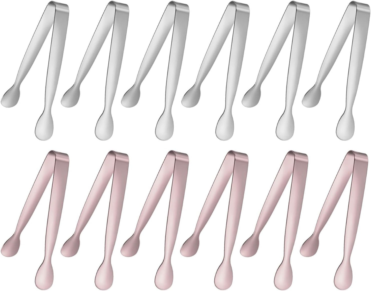 M METERXITY 12-Pack Mini Serving Tongs, 4.3 Inch 304 Stainless Steel Mini Sugar Cube Ice Tongs for Tea and Coffee Party/Outdoor Activities, Small U-shaped Metal Accessories [Colorful]