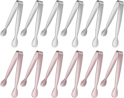 M METERXITY 12-Pack Mini Serving Tongs, 4.3 Inch 304 Stainless Steel Mini Sugar Cube Ice Tongs for Tea and Coffee Party/Outdoor Activities, Small U-shaped Metal Accessories [Colorful]