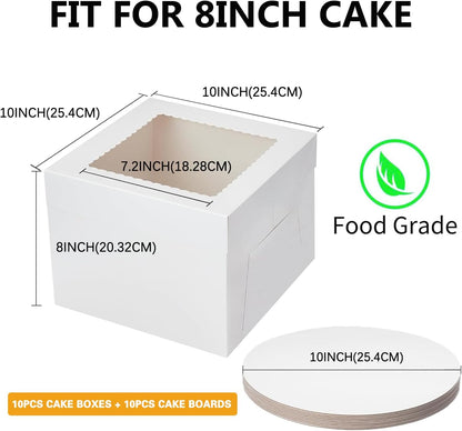 20Pack 12 Inch Cake Boxes With Cake Boards (10 boxes & 10 boards), 12X12X8 Inch White Bakery Boxes With Windown For Cajas Pasteles, Cookie, Pastries,Pie, Wedding, Birthday, Fathers day