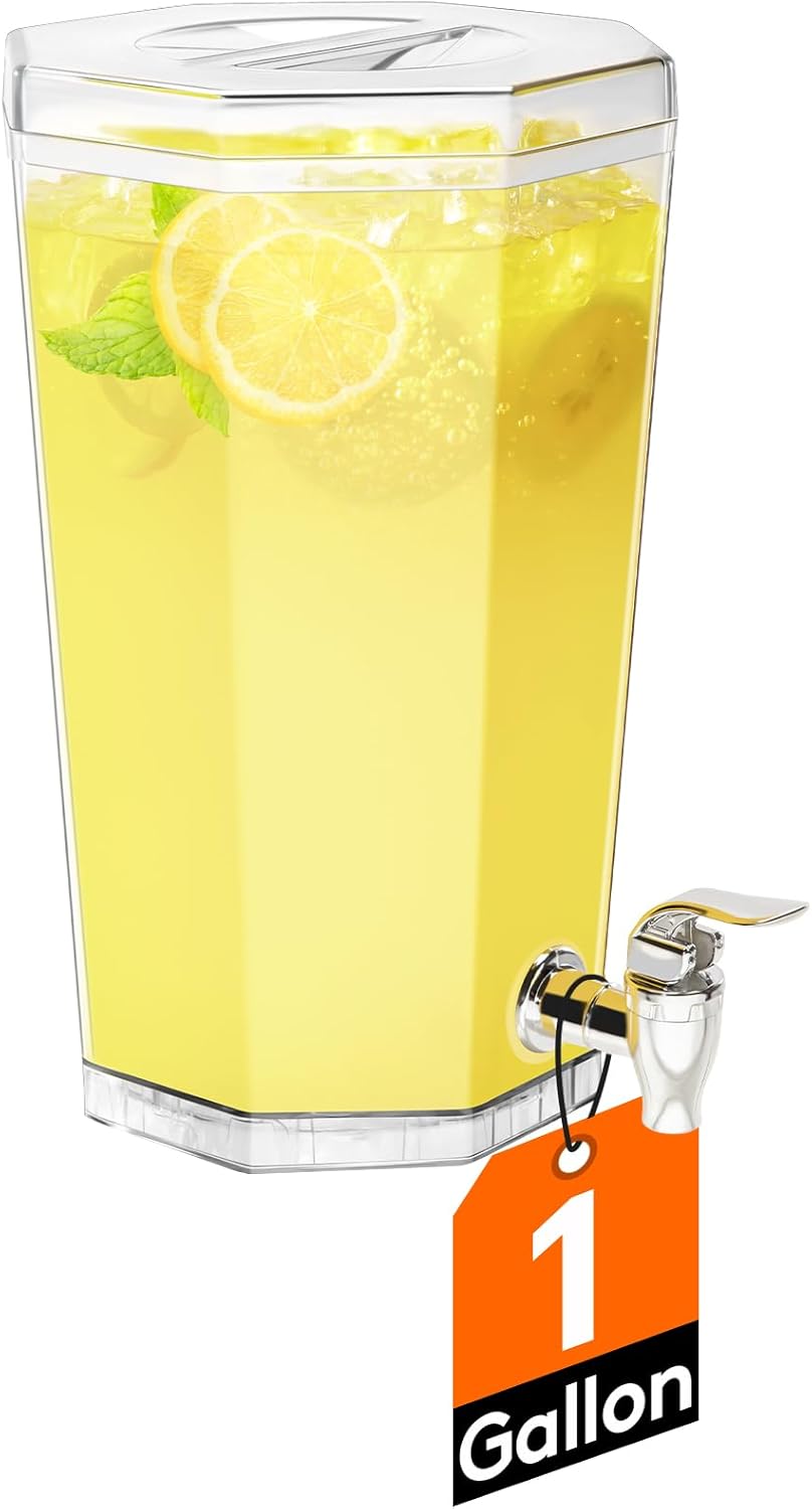 Lifewit 1 Gallon Drinks Dispense for Partiesr, Small Beer Dispenser, Plastic Beverage Pitcher for Cocktail, Soda, Tea, Juice Container for Lenmonade Stand, Mimosa Bar Supplies, 27 x 16 cm/10x6"