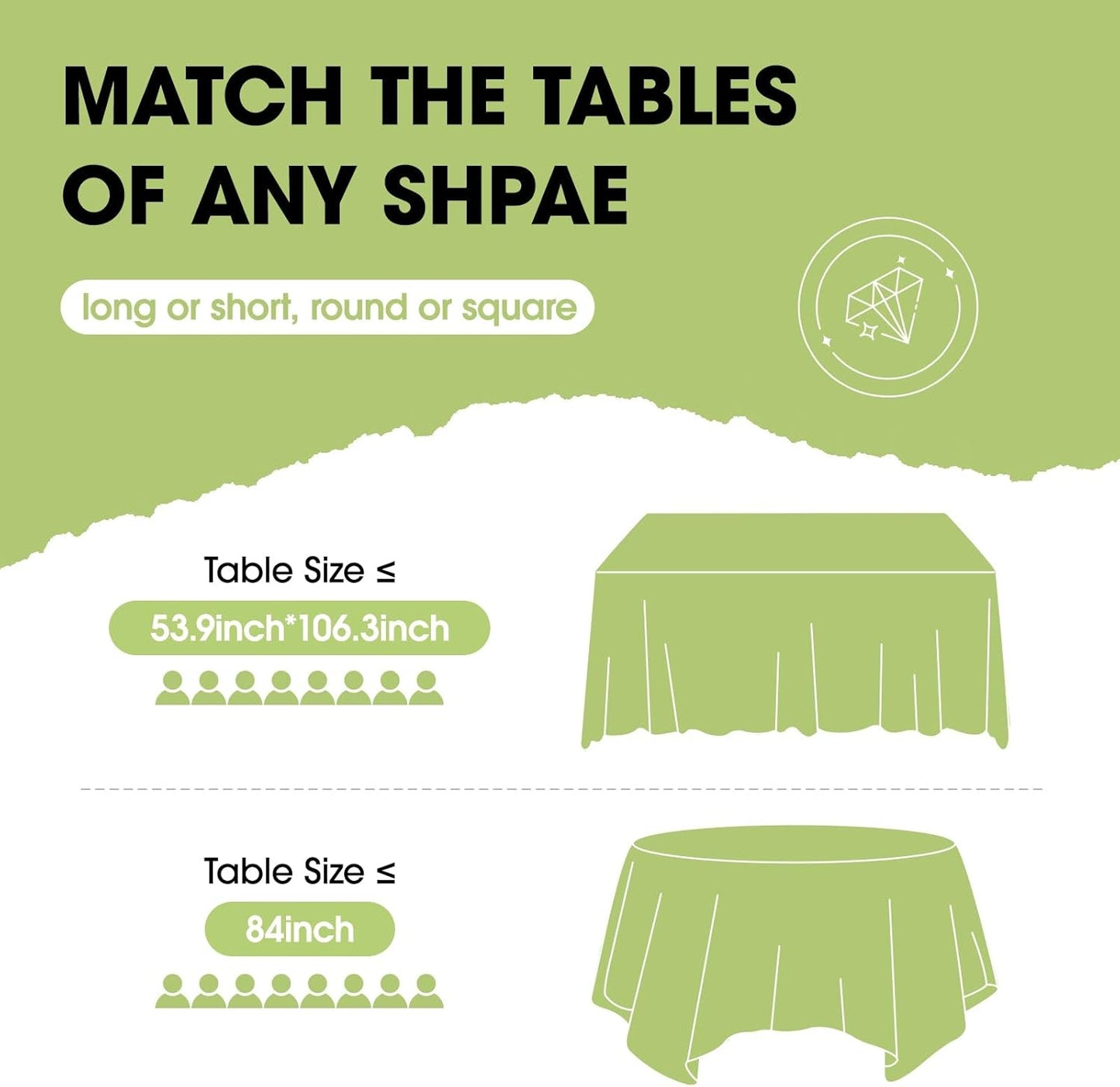 Pureegg Plastic Table Cloth Disposable 8 Pack, 54 x 108 Inch Table Cloths, Party, Picnic, Wedding, Decorative Tablecloths, Rectangle, White Plastic Cover, Leakproof & Sturdy, White