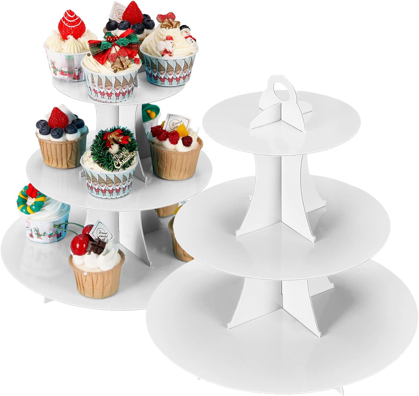 YLDW Cupcake Stand, 3-Tier Cupcake Stand Display, Cardboard Cup Cake Tower Stand, Disposable Dessert Stand for Birthday Tea Party Baby Shower Treat Decorations, Pink