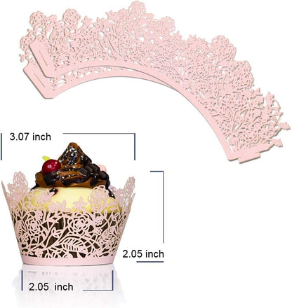 YOZATIA 60pcs Black Rose Lace Cupcake Wrappers Holders, Laser Cut Cupcake Liners Decorative Liners for Wedding Party Birthday Cake Decoration Supplies