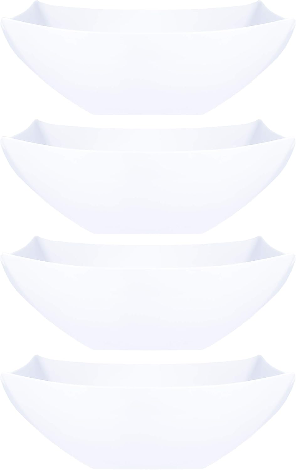PLASTICPRO Disposable 64 ounce Square Serving Bowls, Party Snack or Salad Bowl, Large Plastic Elegant White Pack of 4