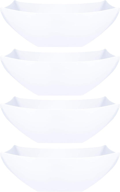 PLASTICPRO Disposable 64 ounce Square Serving Bowls, Party Snack or Salad Bowl, Large Plastic Elegant White Pack of 4