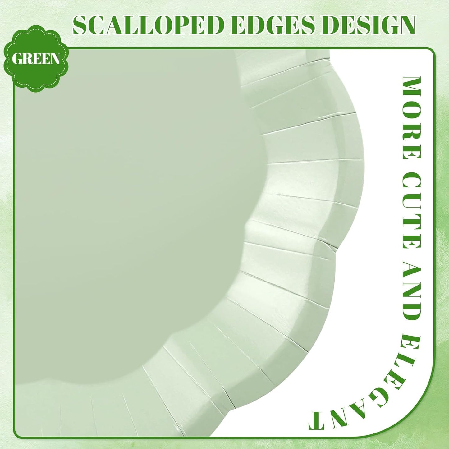 NatNarr 30 Pcs Sage Green Paper Plates, 7 Inch Scalloped Paper Plates Small Dessert Cake Plate Cute Party Plate Disposable Sage Greens Party Supplies for Wedding, Baby Bridal Shower, Birthday
