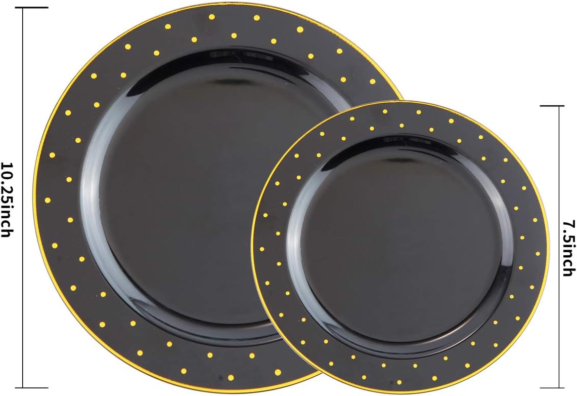 I00000 102 Pieces Gold Plastic Plates, Disposable Party Plates White Gold Rim, 51 Disposable Gold Dinner Plates 10.25 Inch and 51 Disposable Dessert Appetizer Elegant Fancy Wedding Plates 7.5 Inch