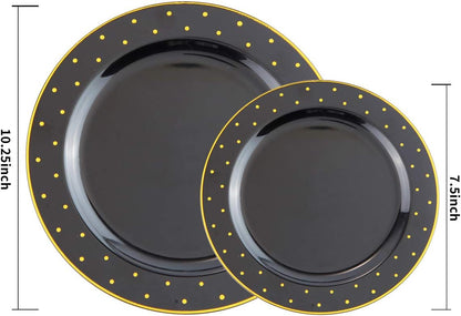 I00000 102 Pieces Gold Plastic Plates, Disposable Party Plates White Gold Rim, 51 Disposable Gold Dinner Plates 10.25 Inch and 51 Disposable Dessert Appetizer Elegant Fancy Wedding Plates 7.5 Inch