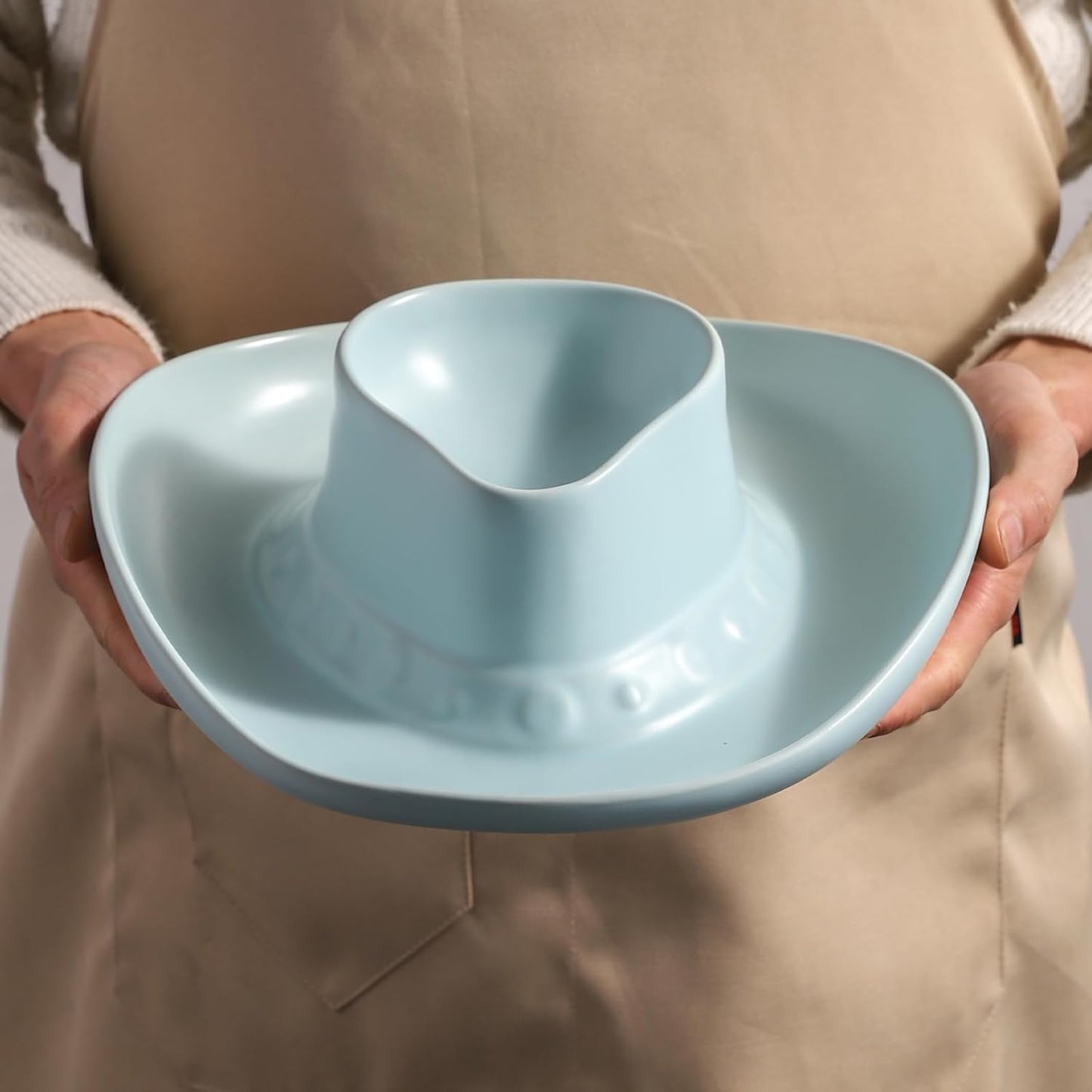 Chip and Dip Serving Set Bowl Cowboy Hat Chips and Salsa Serving Dish.10.6 x 11.6 x 3.5 in White