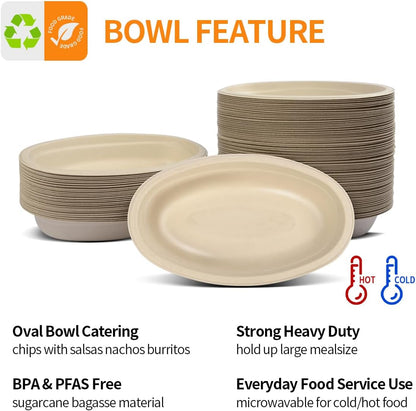 Celel 100 Pack 28 oz Oval Paper Bowls, PFAS-Free Disposable Oval Bowls for Nacho, Burrito, Taco Salads and Baked Potato, Mexican Party and Taco Bar Supplies
