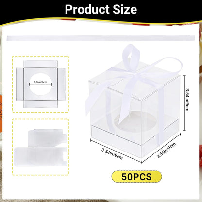 EUSOAR Individual Cupcake Holder, 50pcs 3.5 Inch Plastic Black Cupcake Containers with Lids, Single Transparent Display Clear Cupcake Carrier with Ribbon and Inserts for Wedding Party Favor