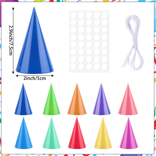 Hxezoc 10 Pcs Mini Birthday Party Hats Multicolor Paper Cone Hats for Kids Girls Pets Stuffed Animals Birthday Holiday Decoration Supplies