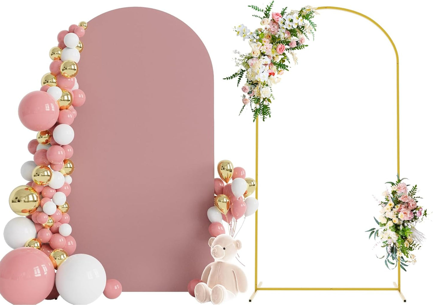 Wokceer 7.2 FT Wedding Arch Backdrop Stand and White Arch Cover, Metal Arch Stand with Arch Stand Cover for Birthday Party Wedding Ceremony Bridal Baby Shower Event Decor
